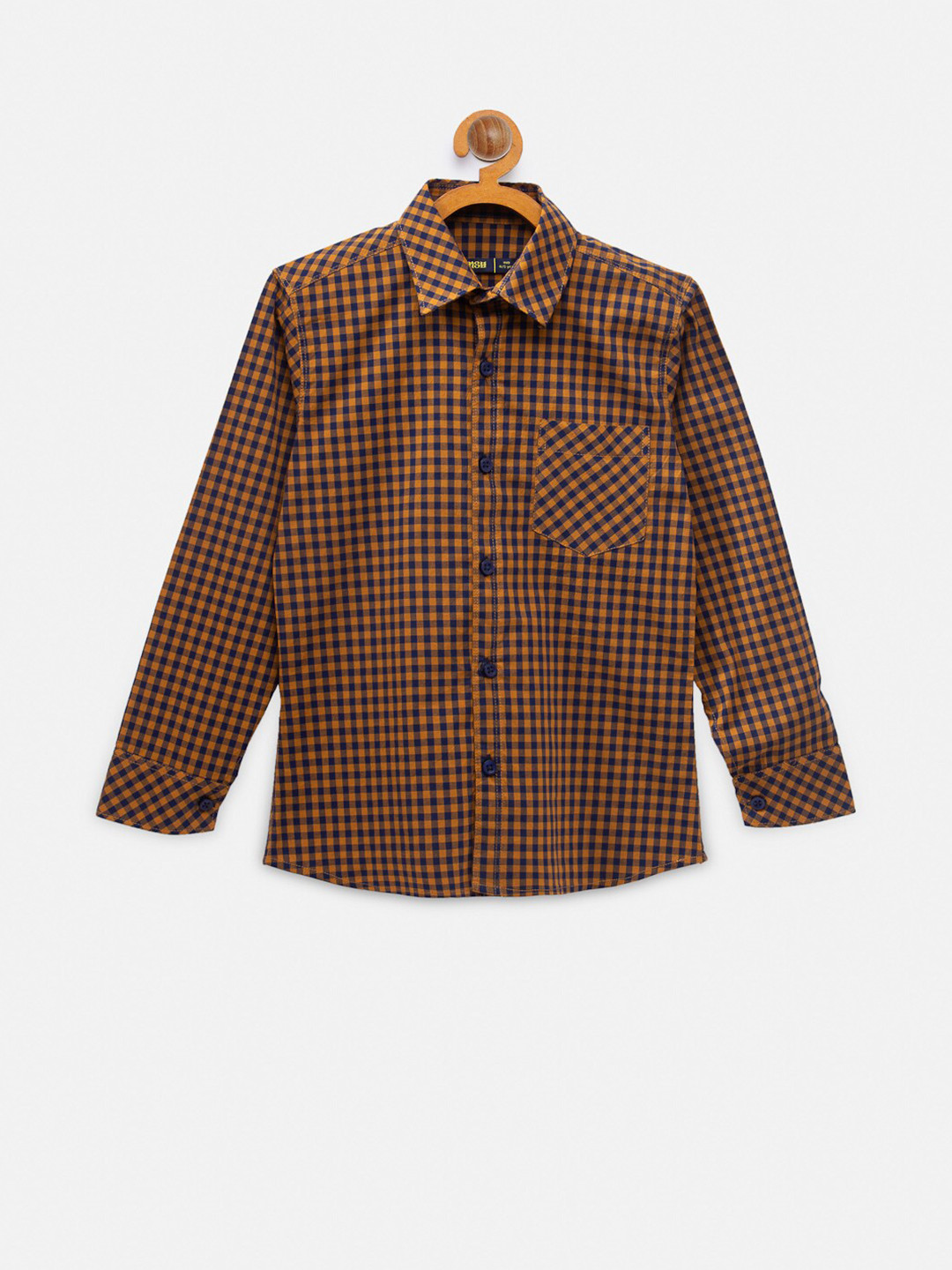 

NYNSH Boys Mustard Opaque Checked Casual Shirt