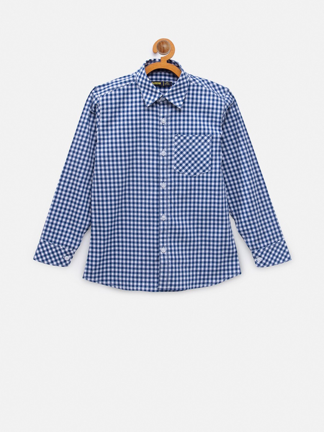 

NYNSH Boys Blue Gingham Checks Opaque Checked Pure Cotton Casual Shirt