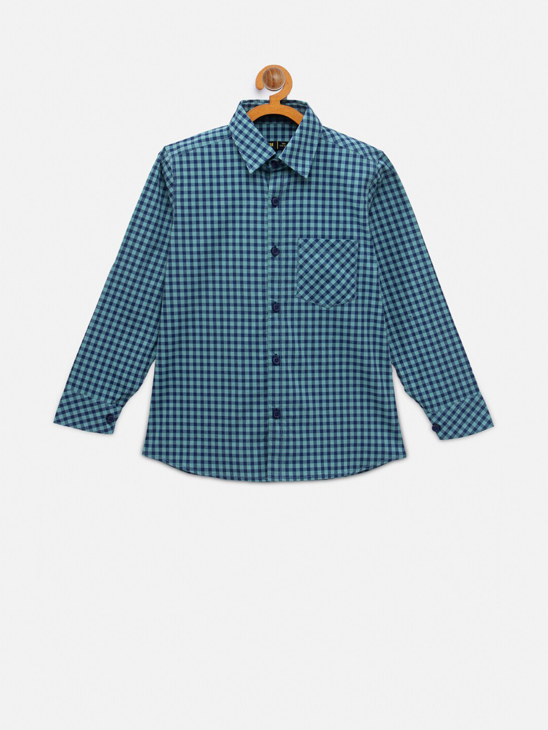 

NYNSH Boys Green & Blue Gingham Checks Opaque Checked Pure Cotton Casual Shirt