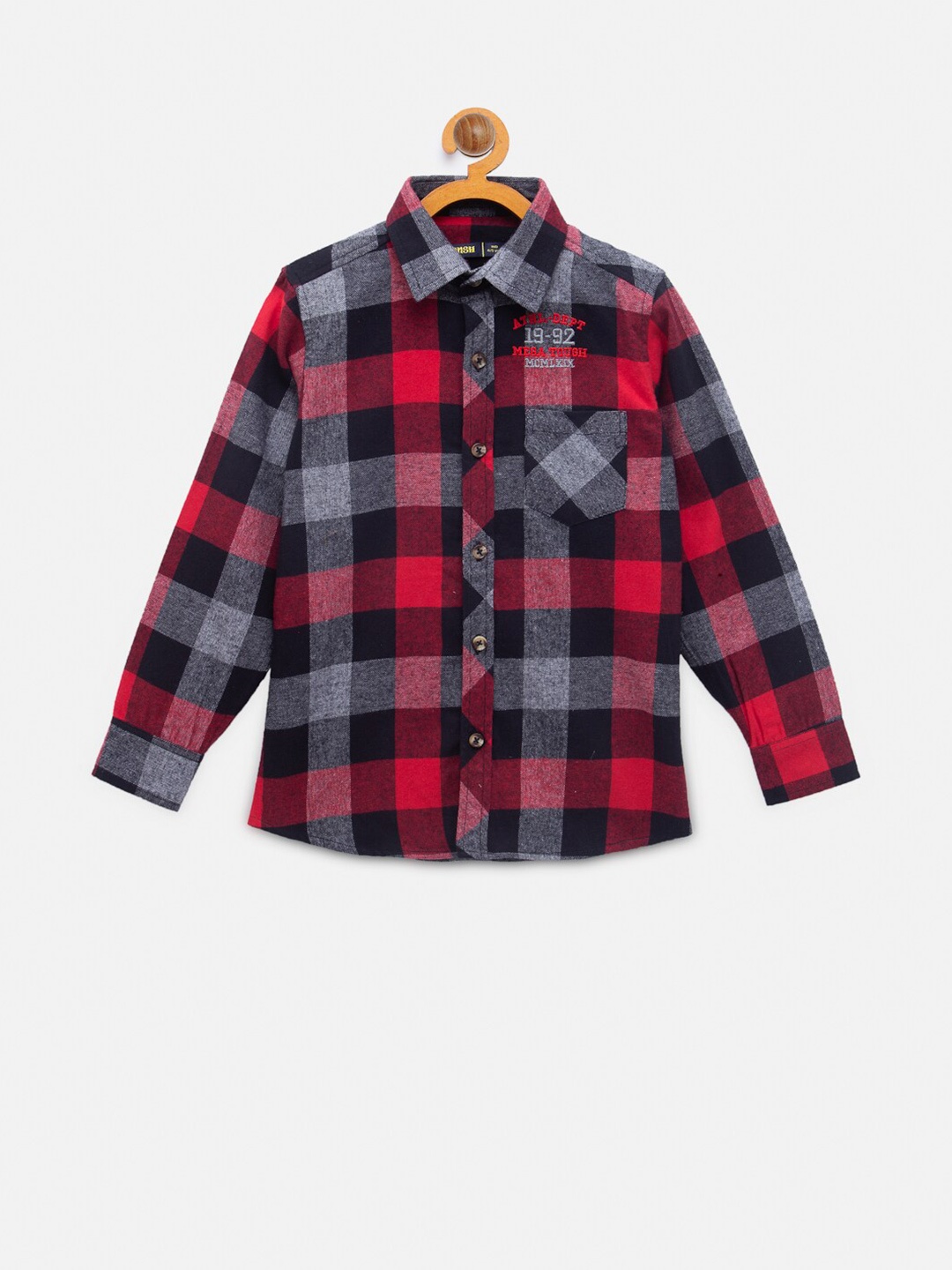

NYNSH Boys Red Buffalo Checks Opaque Checked Casual Shirt