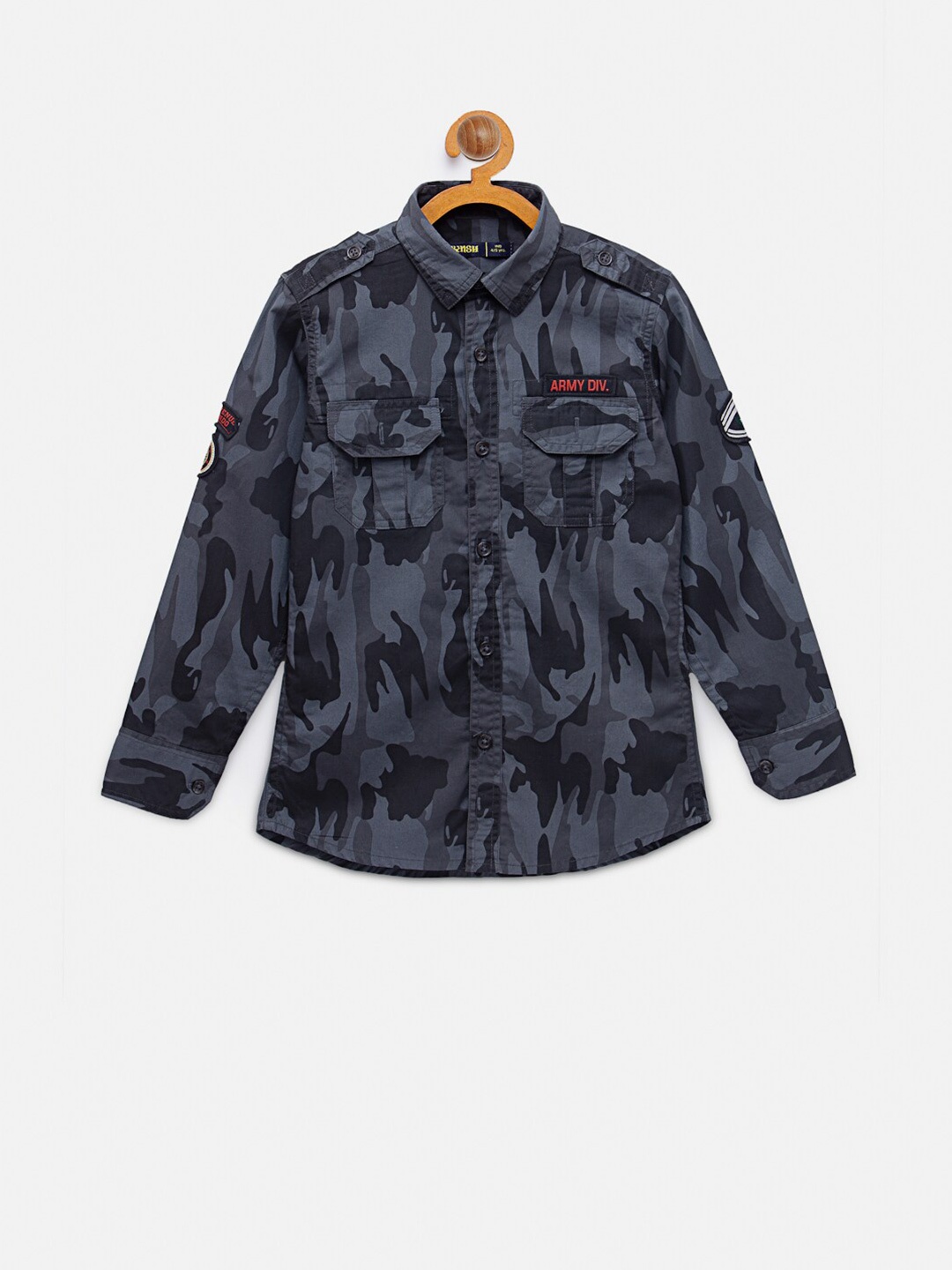 

NYNSH Boys Grey Opaque Printed Pure Cotton Casual Shirt