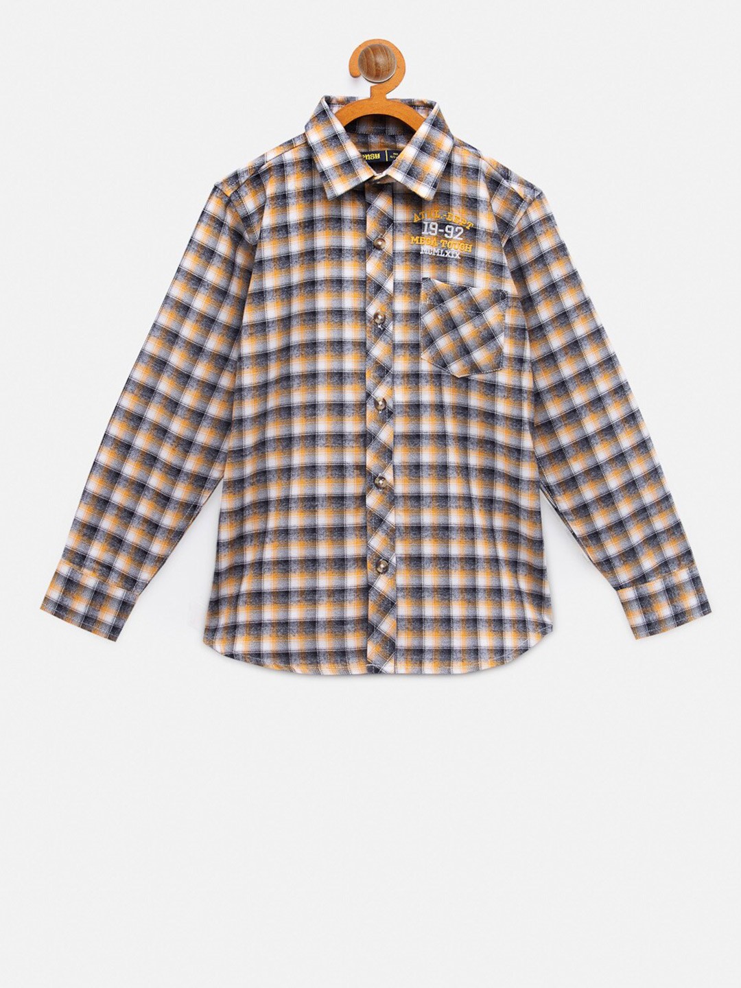 

NYNSH Boys Yellow & Grey Opaque Tartan Checked Pure Cotton Casual Shirt
