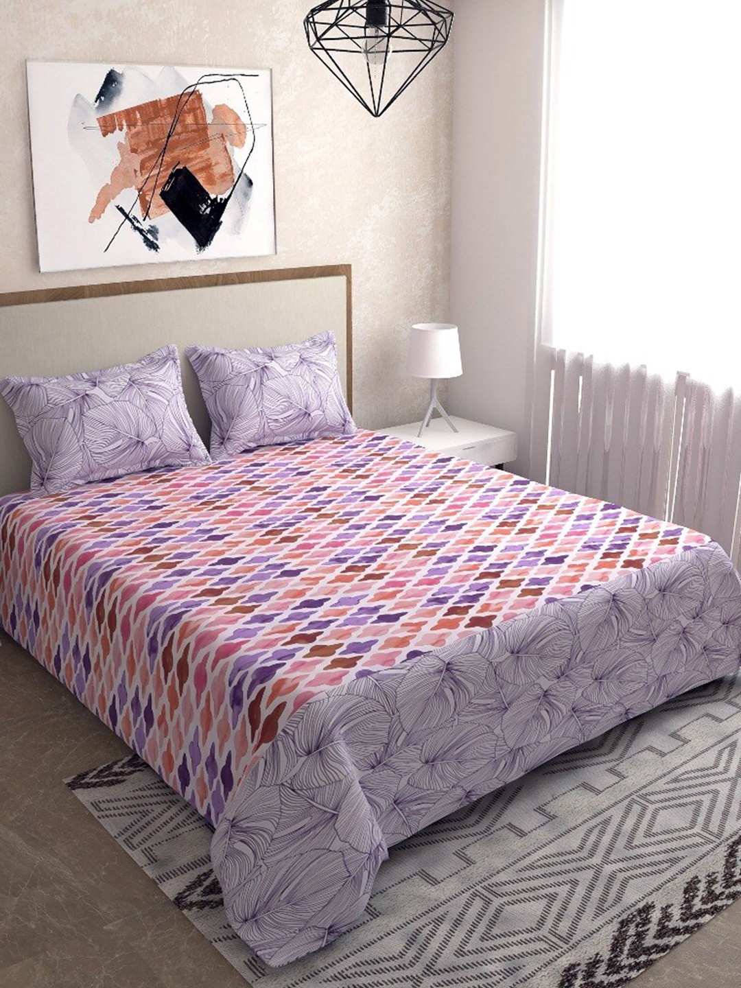 

Salona Bichona Pink & Violet Floral 144 TC King Bedsheet with 2 Pillow Covers