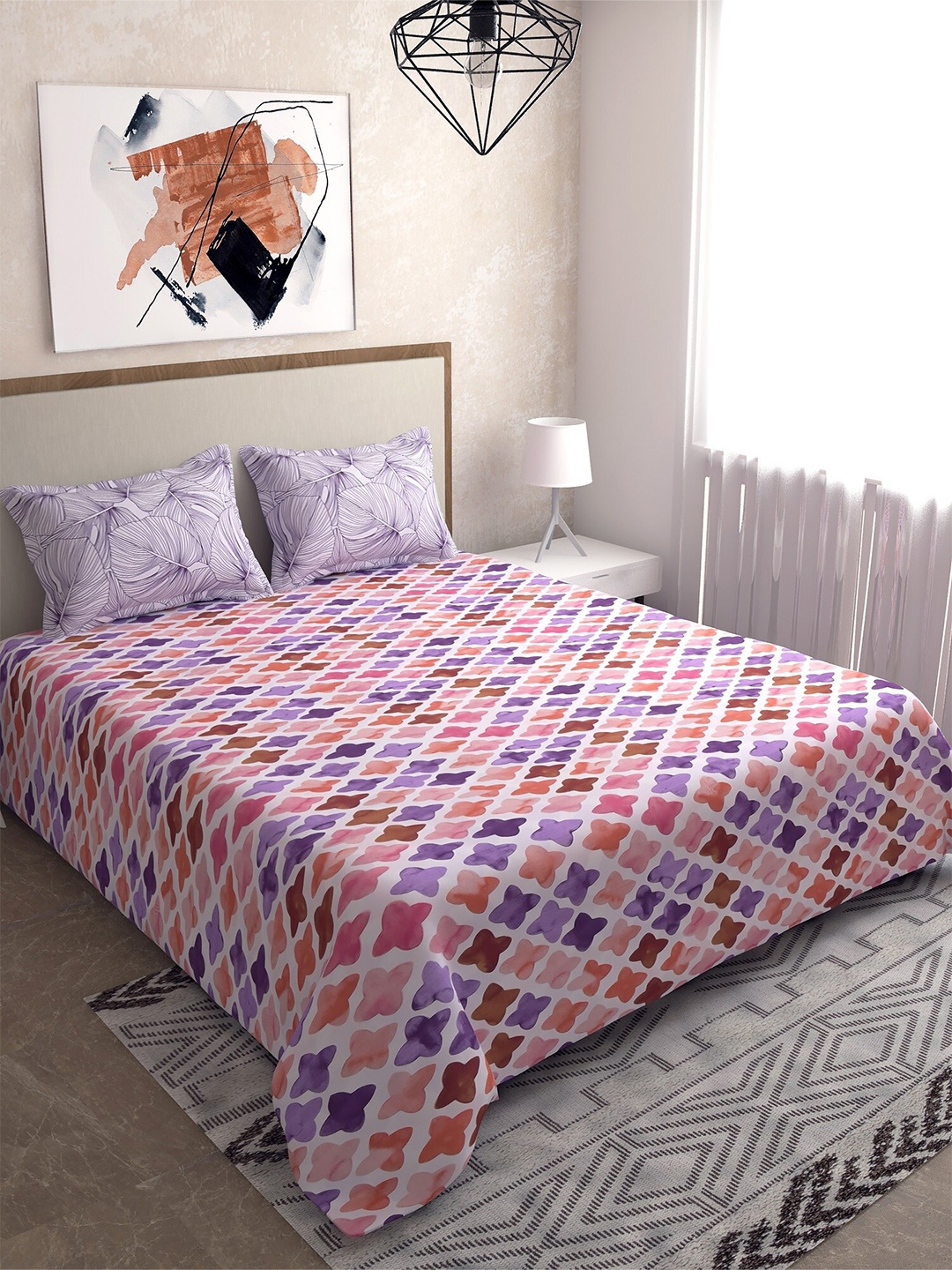 

Salona Bichona Maroon & White Pure Cotton144 TC Queen Bedsheet with 2 Pillow Covers