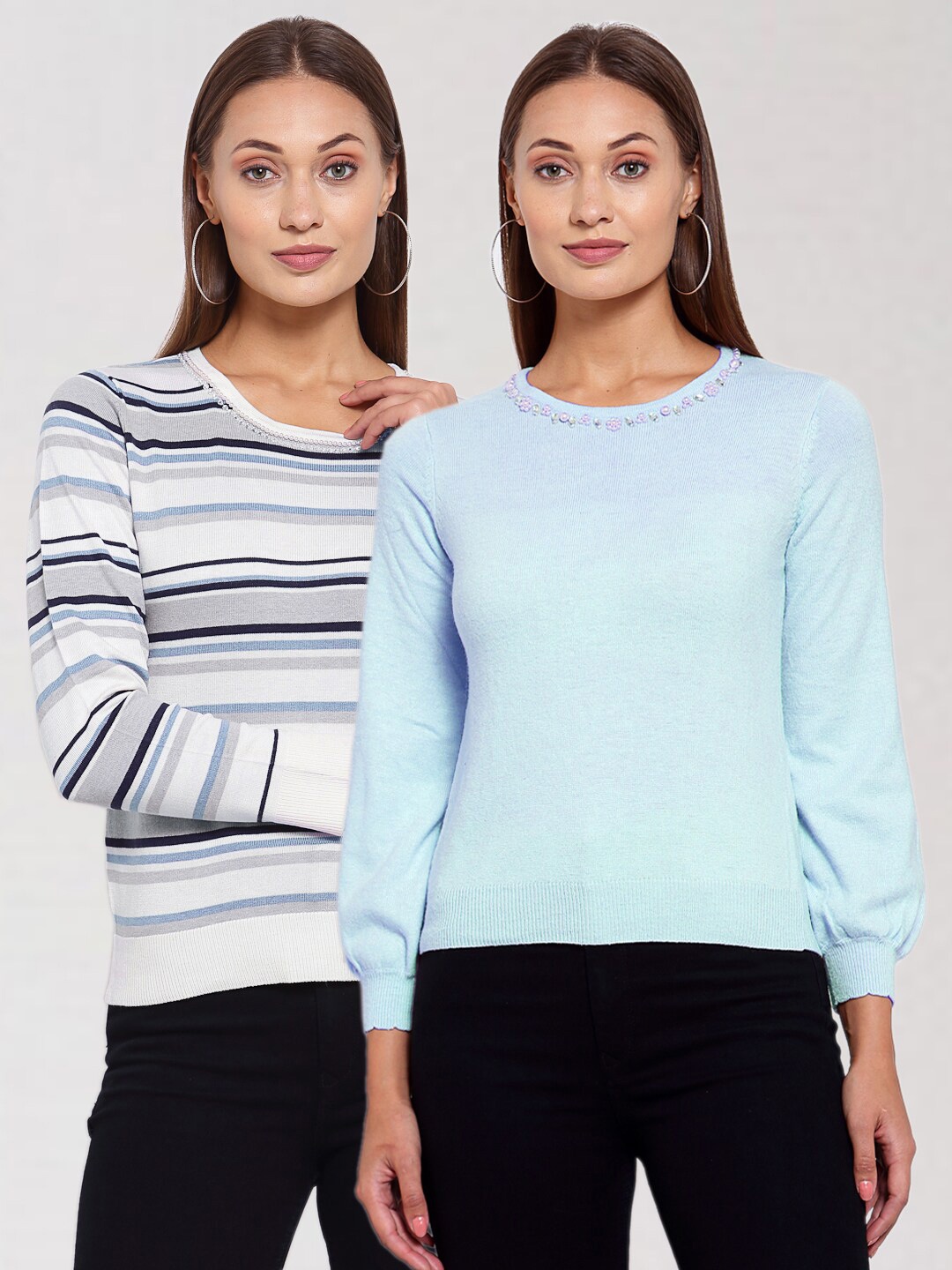 

KLOTTHE Women Blue & Sea Green Pack Of 2 Pullover