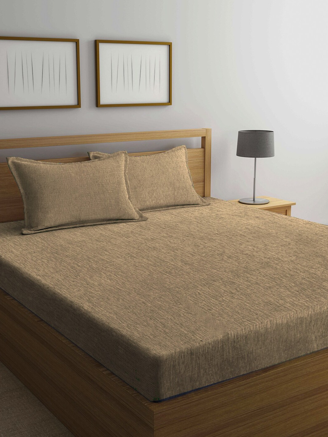 

KLOTTHE Cotton 300 TC Pure Cotton King Bedsheet with 2 Pillow Covers, Beige