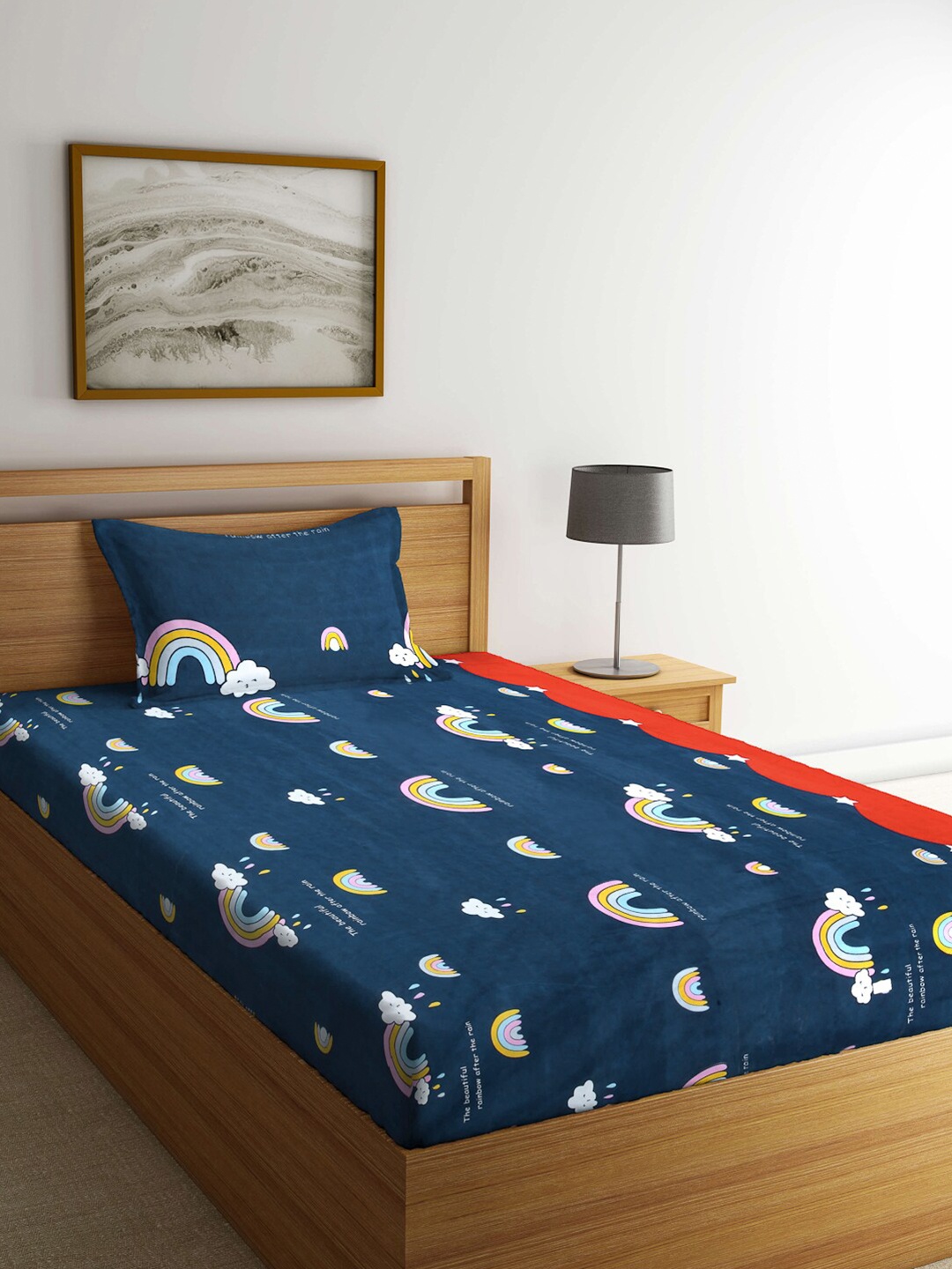

KLOTTHE Cartoon Characters 300 TC Single Bedsheet With 1 Pillow Cover, Blue