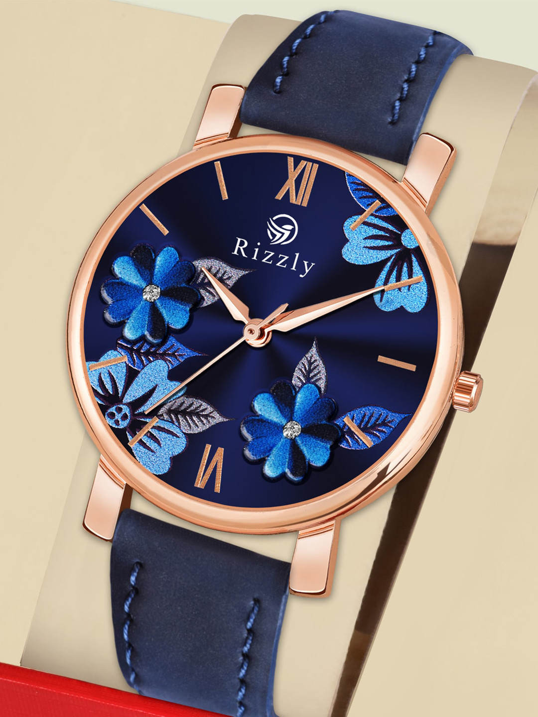 

Rizzly Women Blue Brass Printed Dial & Blue Leather Straps Analogue Watch RZ-151-Blue