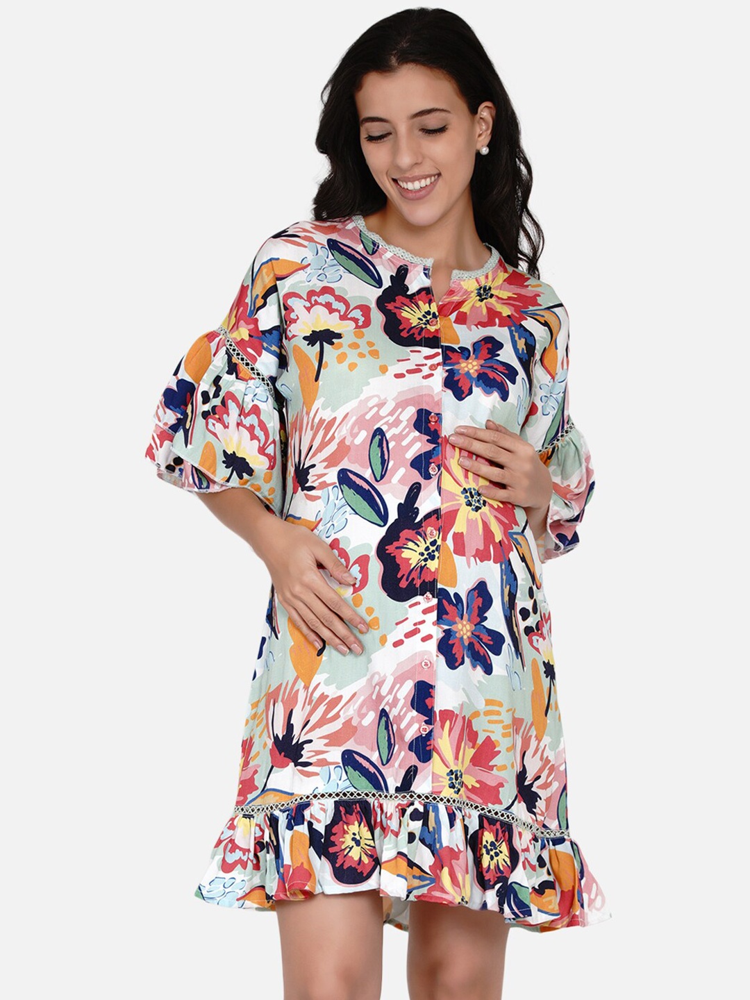 

The Kaftan Company Multicoloured Floral Printed Maternity A-Line Dress, Multi