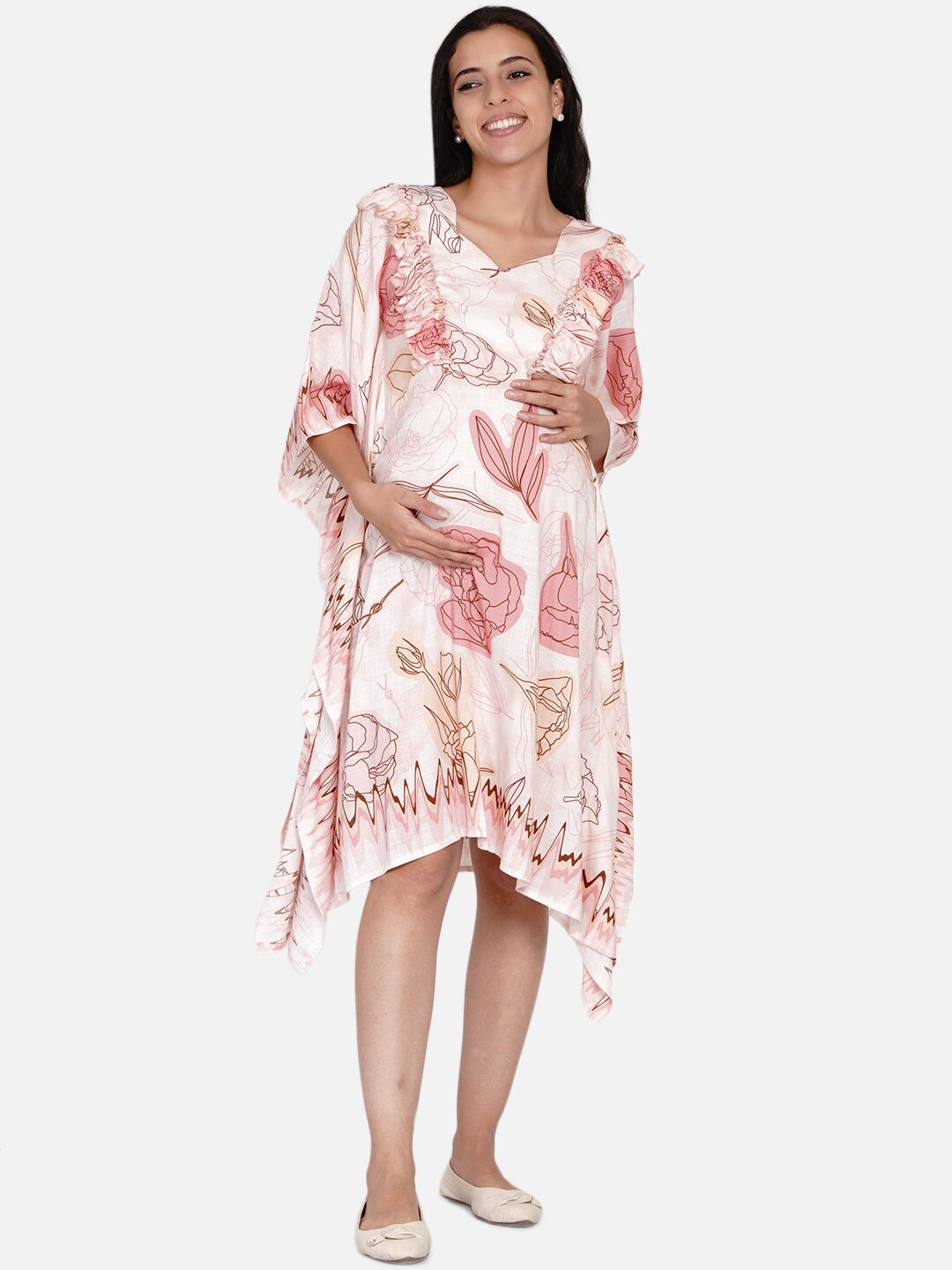 

The Kaftan Company Pink Floral Maternity Kaftan Midi Dress