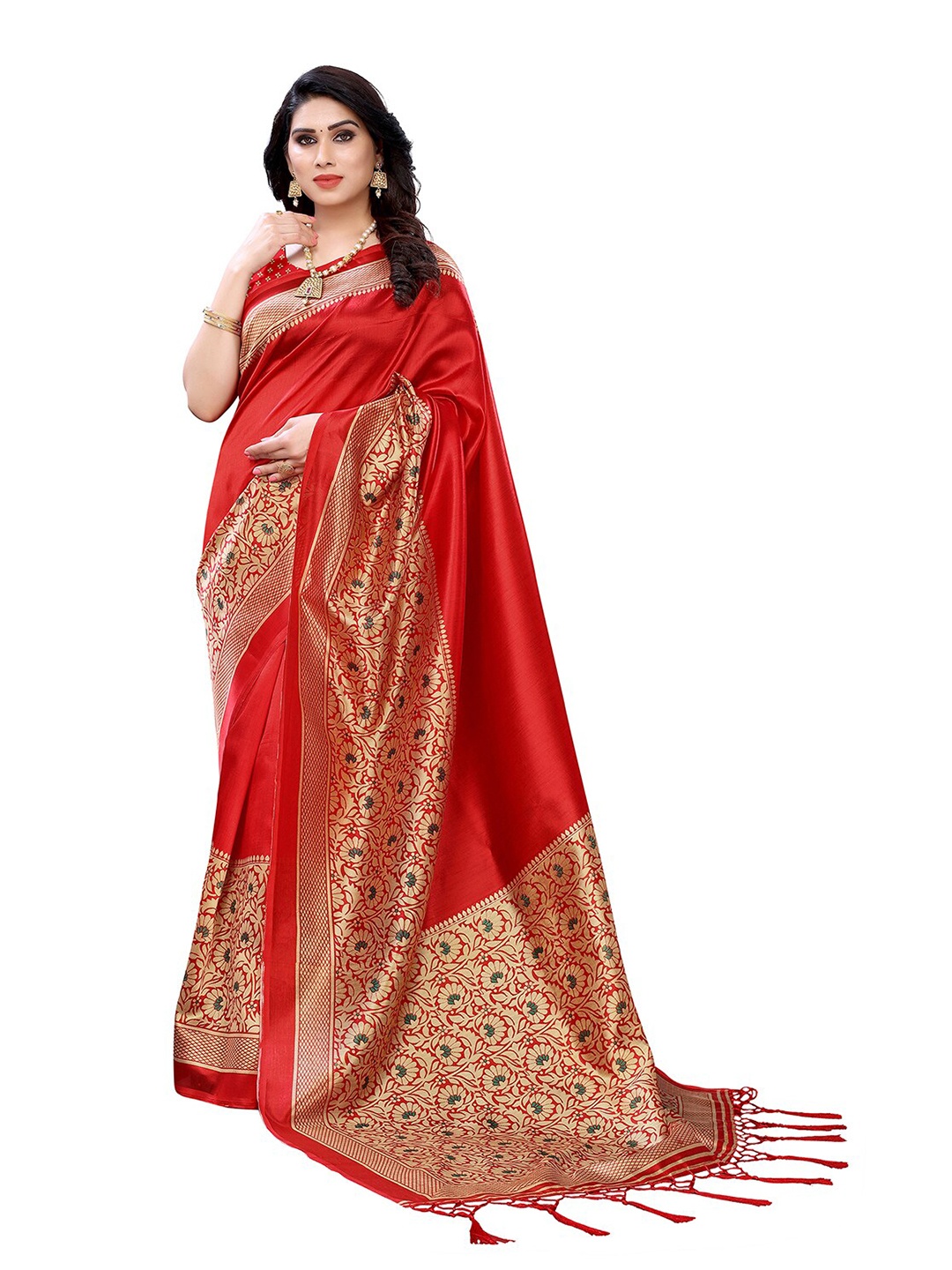 

KALINI Women Red & Gold-Toned Woven Design Saree