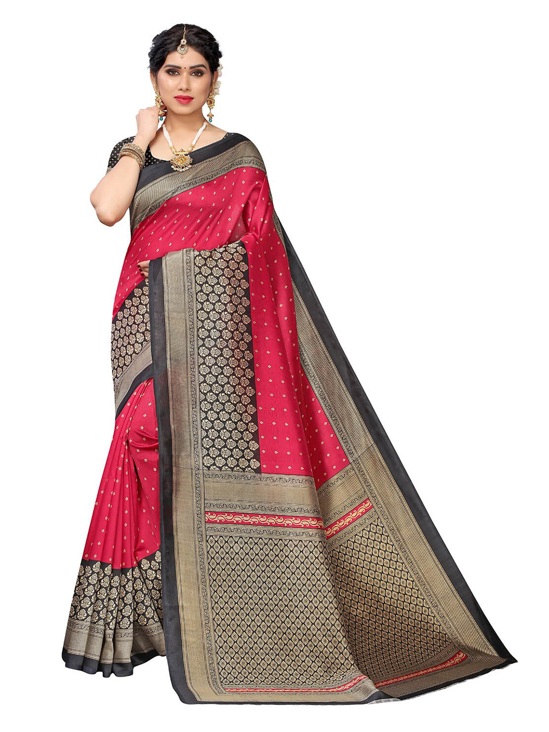 

KALINI Red & Black Ethnic Motifs Art Silk Saree