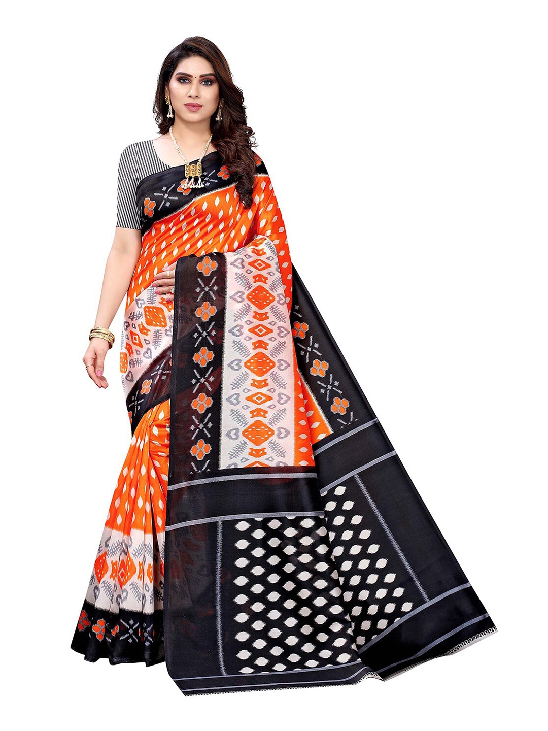 

KALINI Orange & White Ethnic Motifs Art Silk Saree