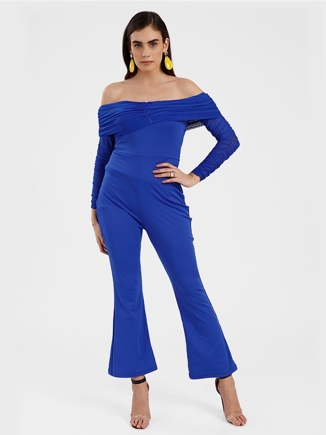 

iki chic Women Blue Solid Off Shoulder Jumpsuit