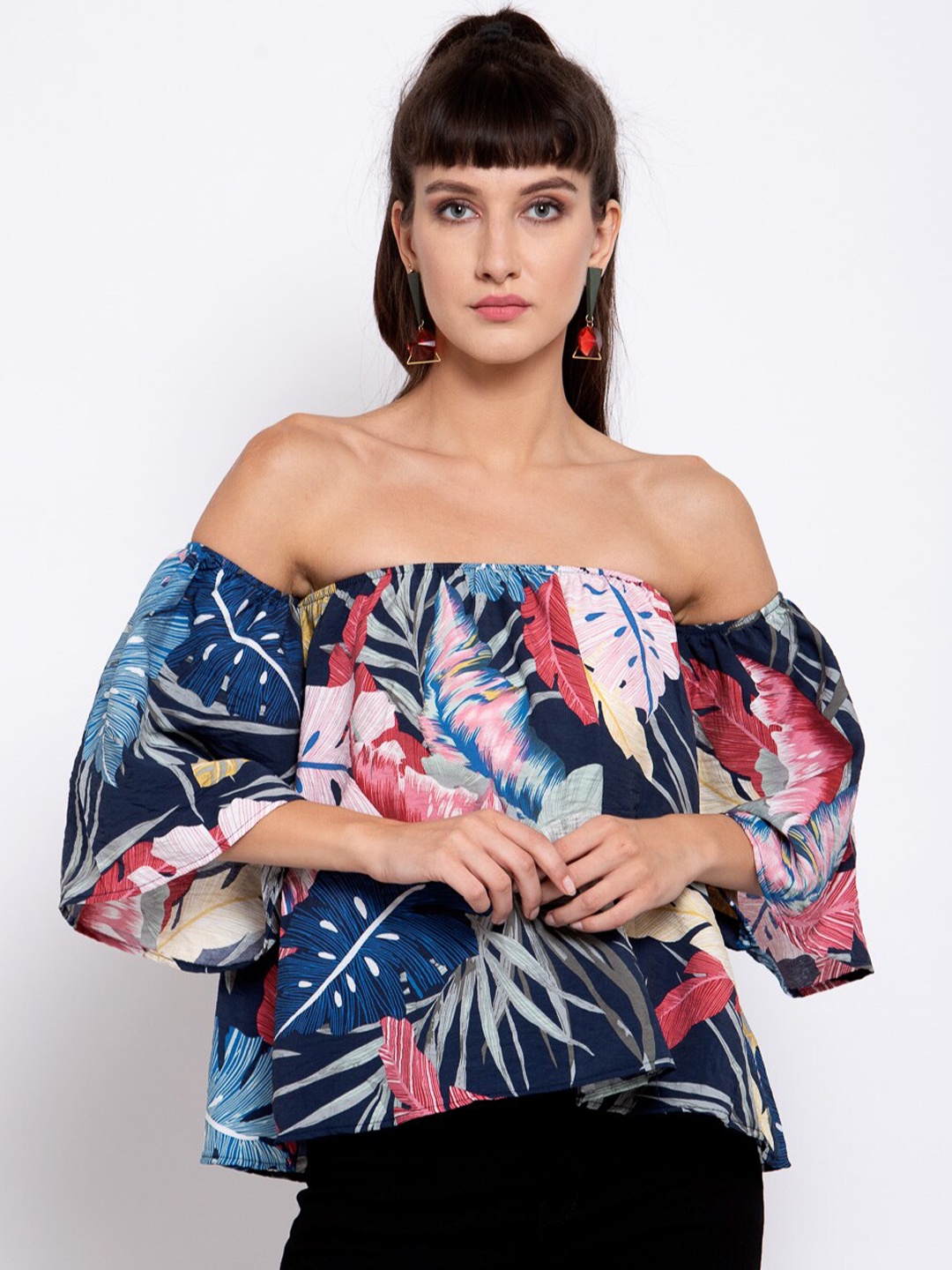

iki chic Multicoloured Tropical Printed Off-Shoulder Bardot Top, Multi