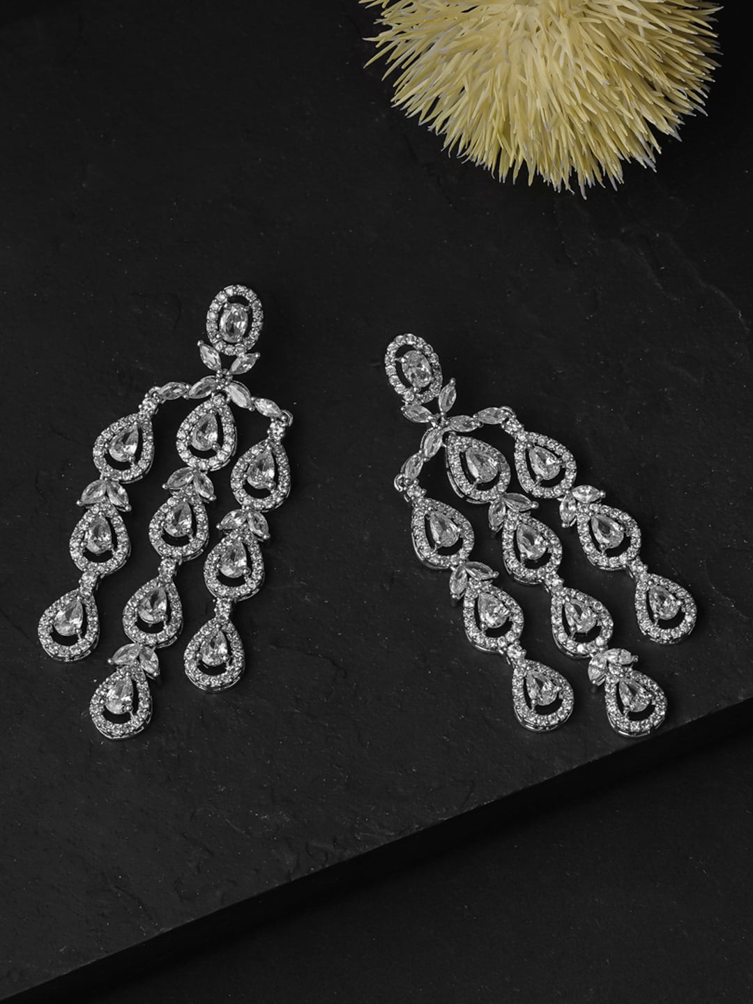 

Queen Be Silver-Toned Contemporary Drop Earrings