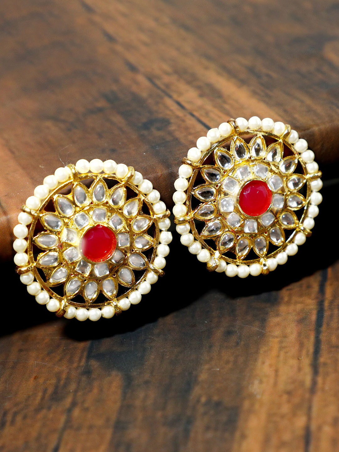 

KARATCART Gold-Plated Red & White Floral Drop Earrings