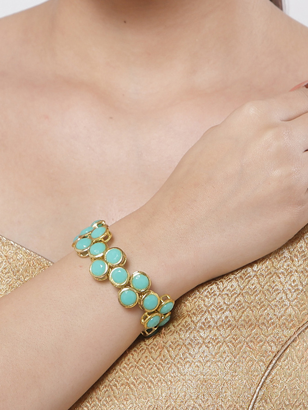 

KARATCART Women Sea Green & Gold-Plated Kundan Handcrafted Gold-Plated Wraparound Bracelet