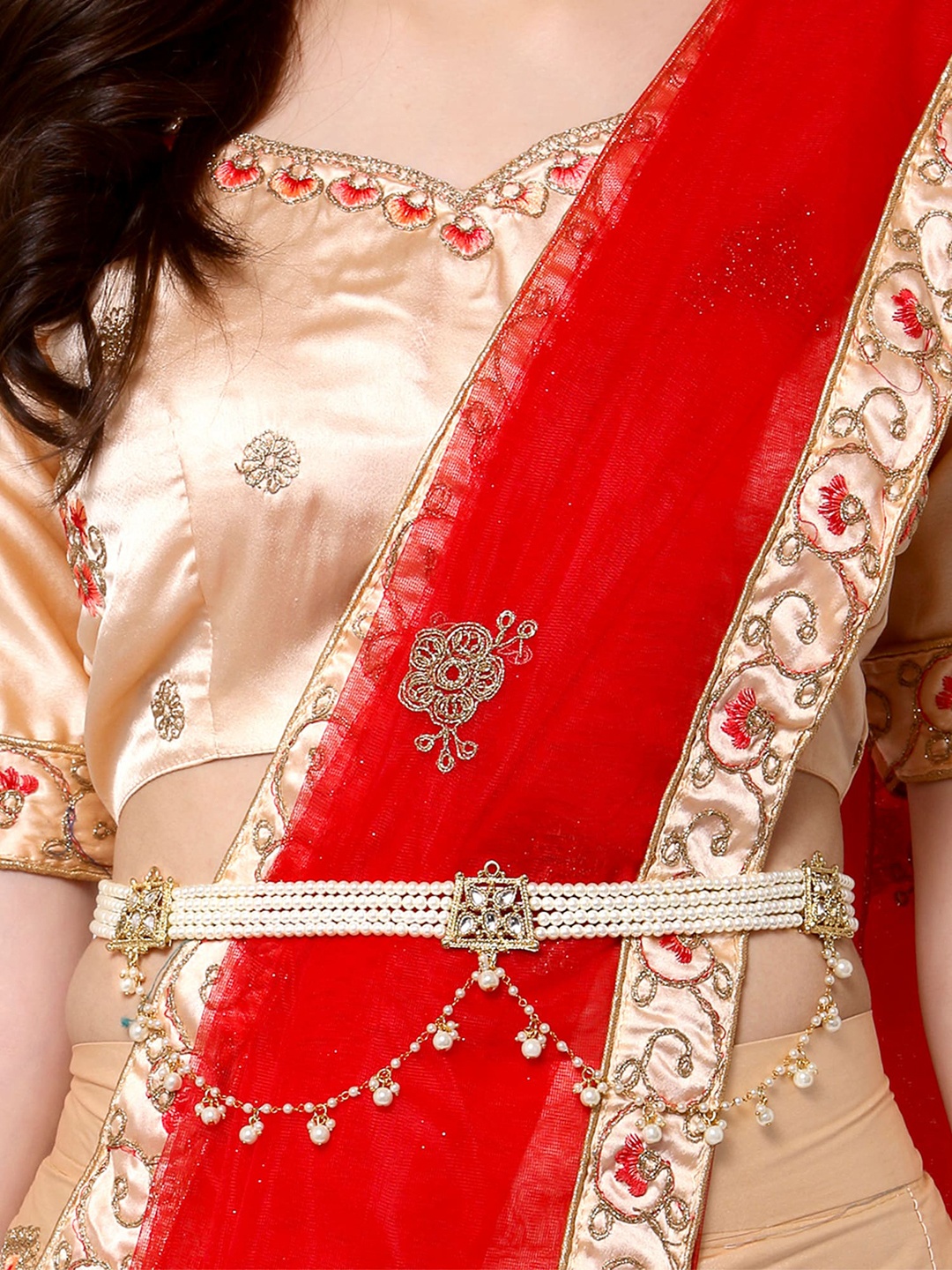 

KARATCART Women Gold-Plated White Kundan Beadded Kamarbandh
