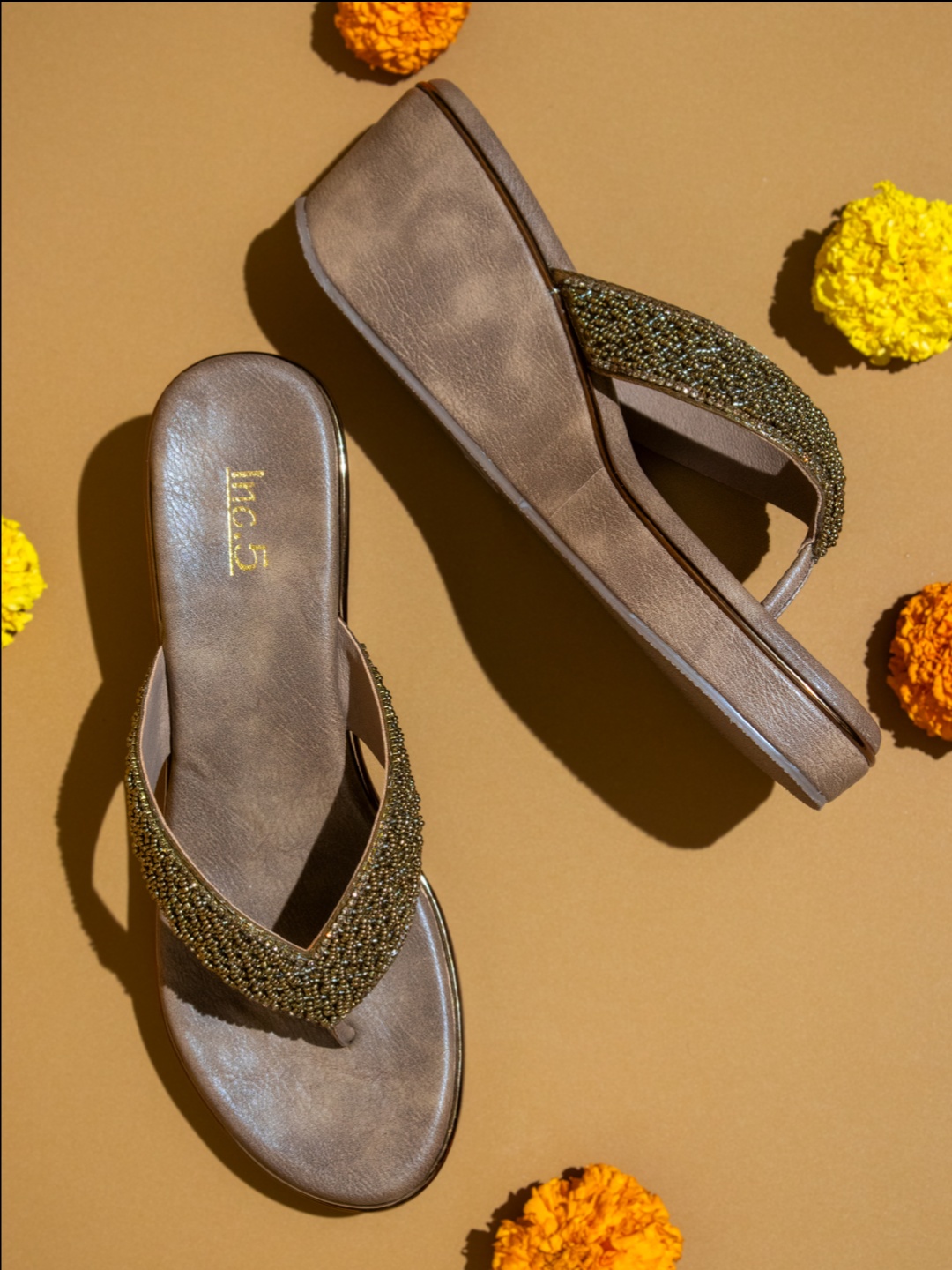 

Inc 5 Women Antique Embellished Ethnic Wedge Heels, Gold