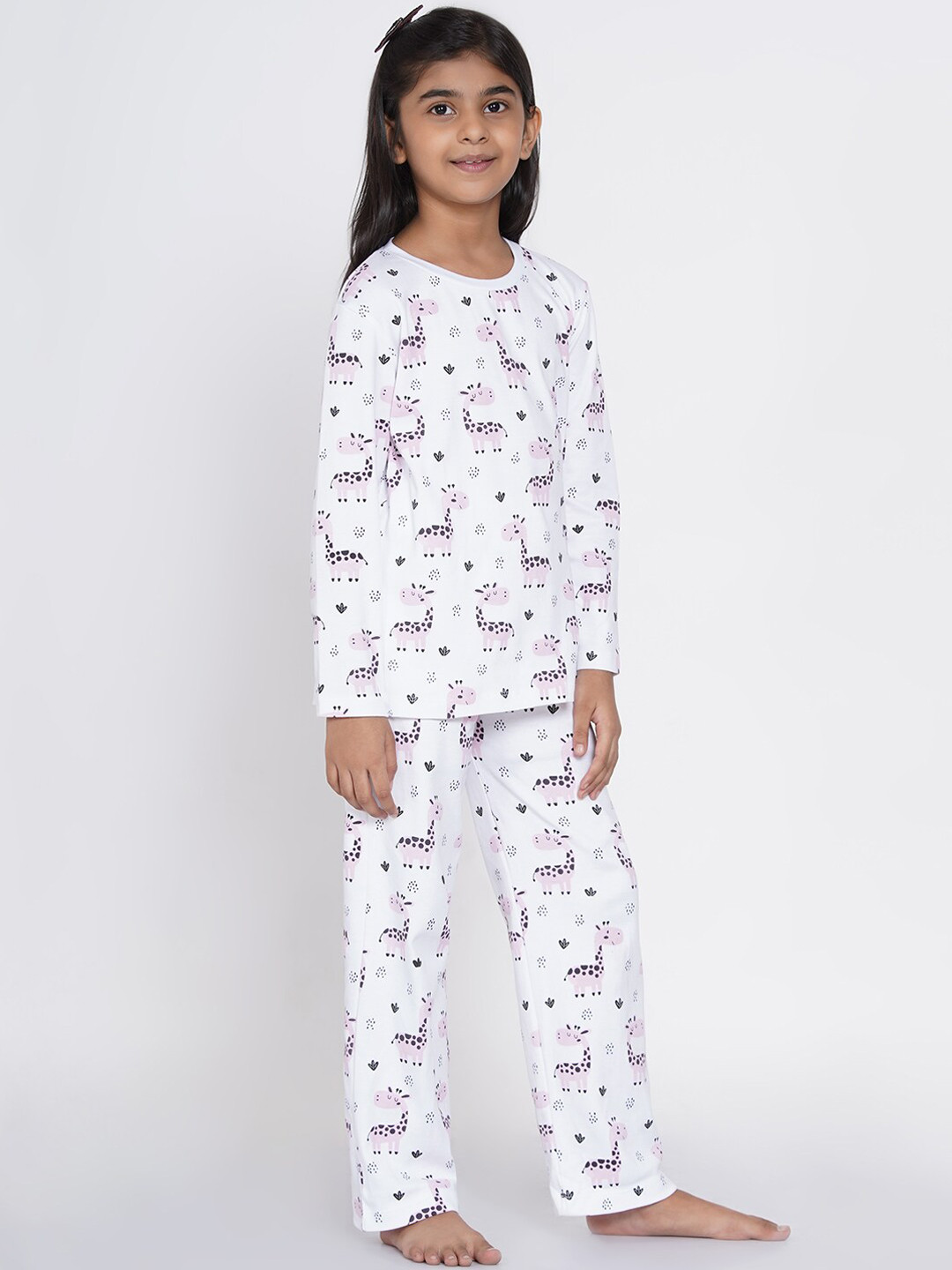 

berrytree Girls White & Pink Printed Organic Cotton Night Suit