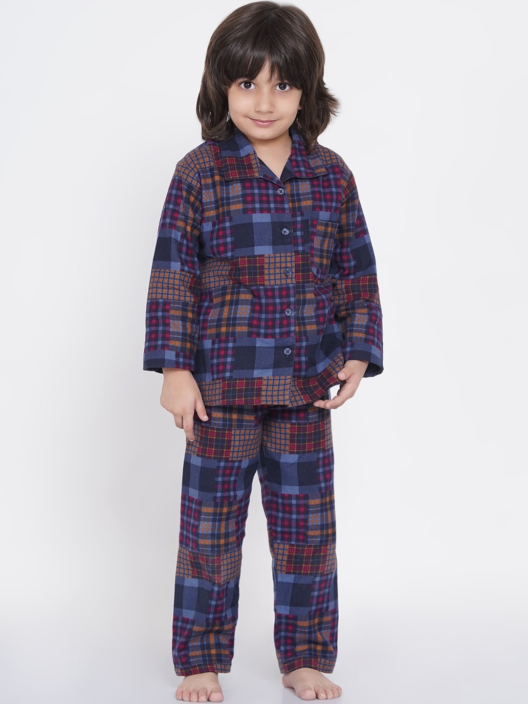 

berrytree Boys Blue & Red Printed Warm Flannel Winter Night Suit