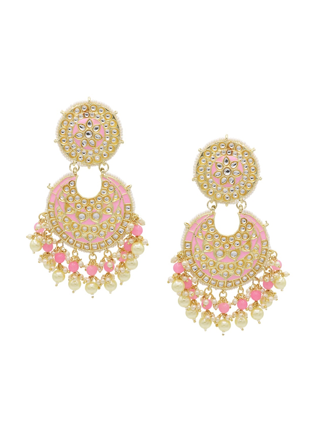 

ASMITTA JEWELLERY Gold Plated Pink Contemporary Chandbalis Earrings