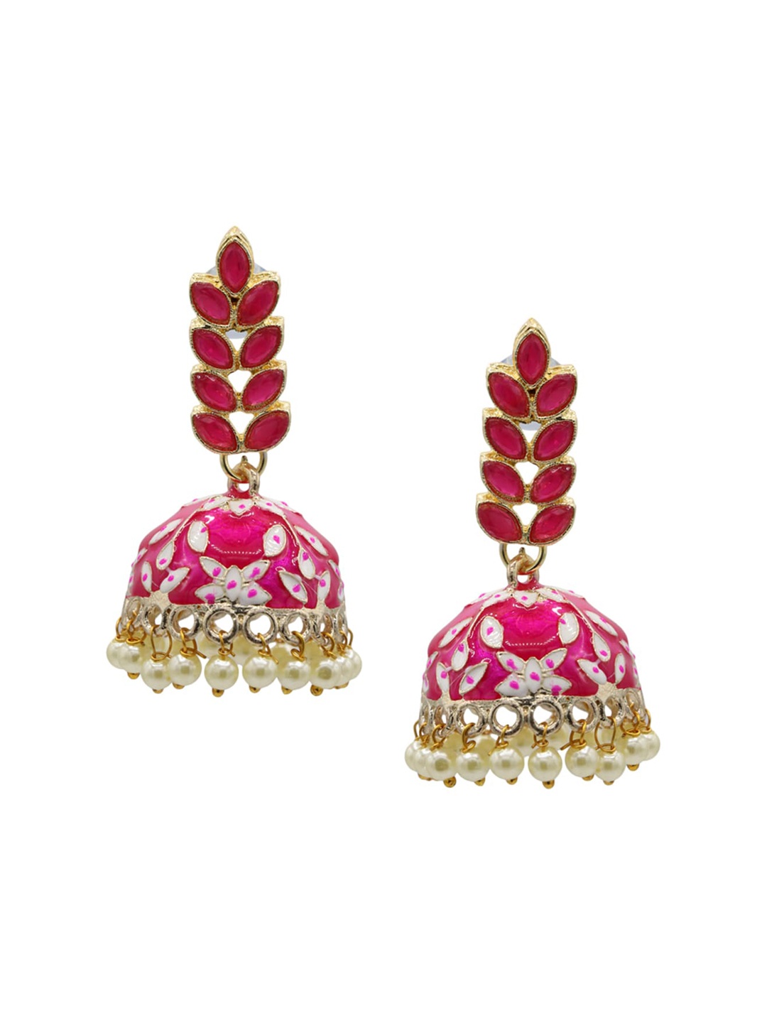 

ASMITTA JEWELLERY Fuchsia Contemporary Jhumkas Earrings