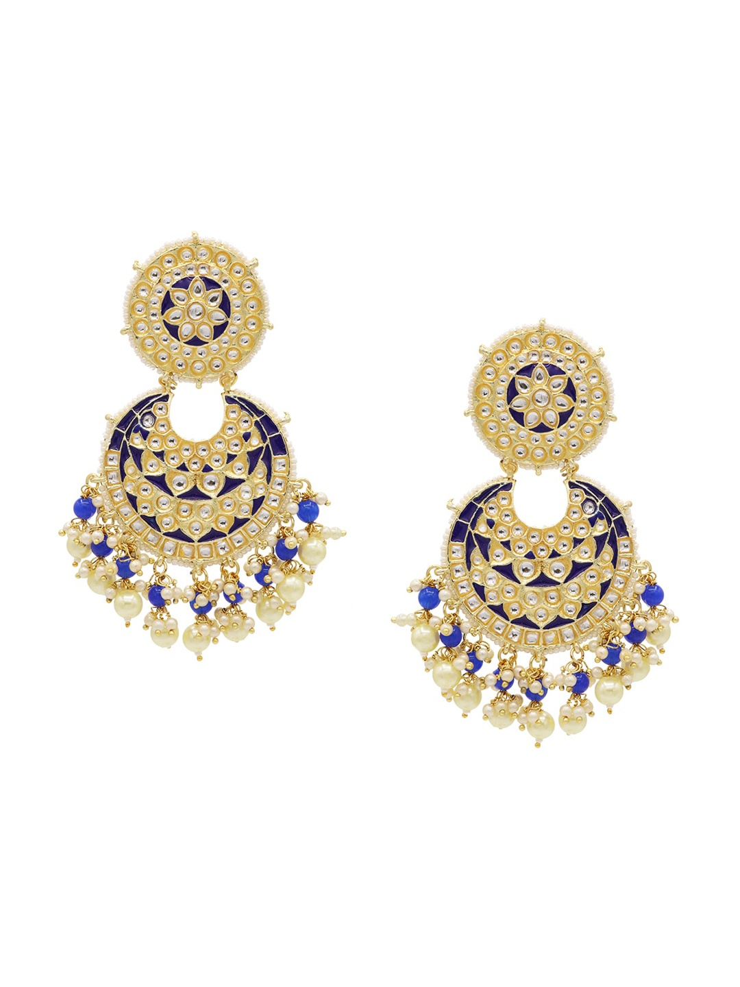 

ASMITTA JEWELLERY Blue & Gold-Toned Contemporary Chandbalis Earrings