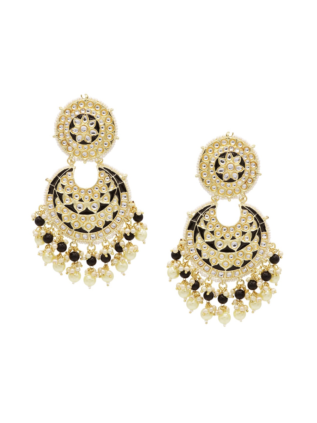 

ASMITTA JEWELLERY Gold-Plated Black & White Crescent Shaped Chandbalis