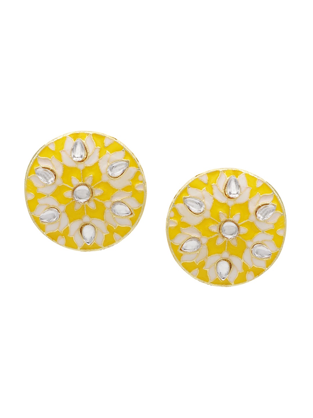 

ASMITTA JEWELLERY Yellow & White Gold-Plated Lotus Design Studs Earrings