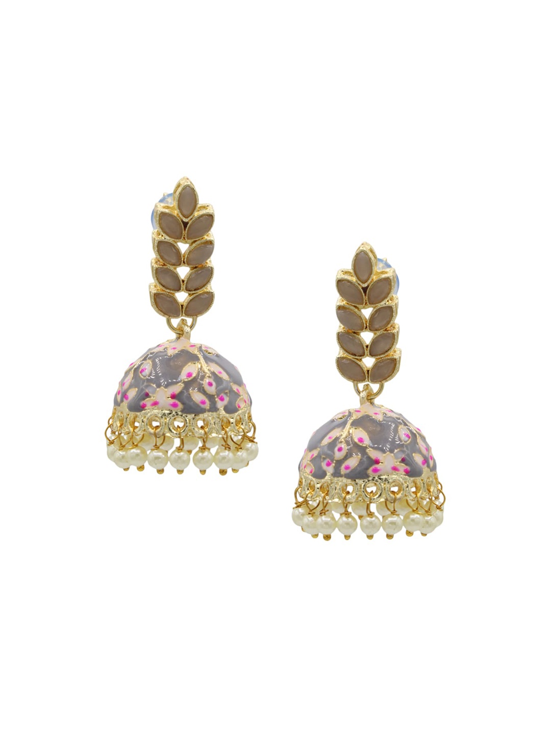 

ASMITTA JEWELLERY Grey & Gold-Plated Dome-Shaped Jhumkas Earrings