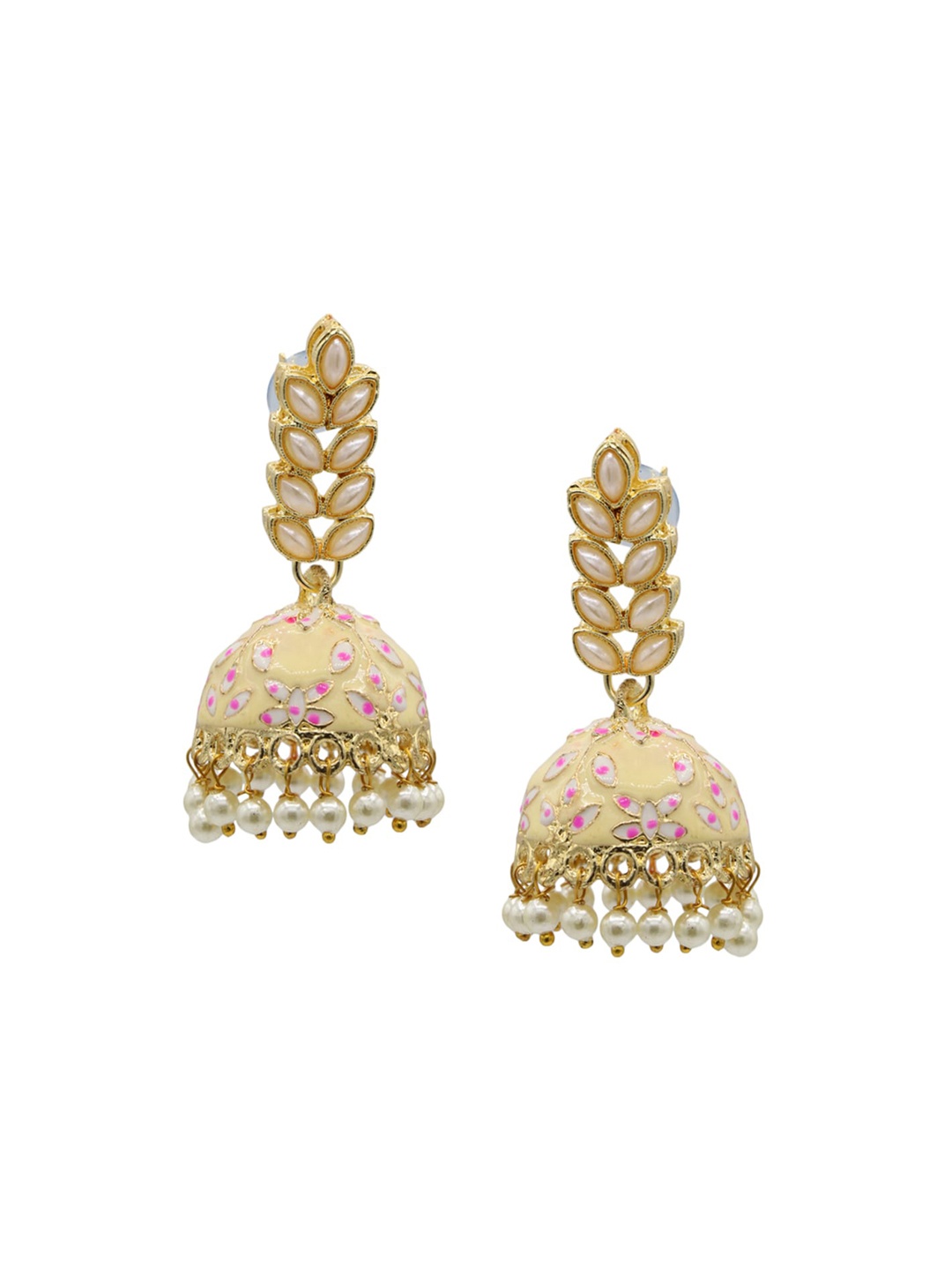 

ASMITTA JEWELLERY Yellow Meenarkari Contemporary Jhumkas Earrings