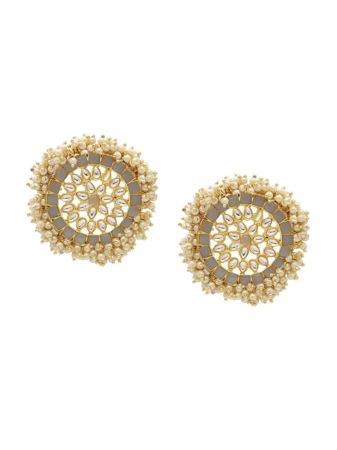 

ASMITTA JEWELLERY Grey & Gold-Toned Contemporary Studs Earrings