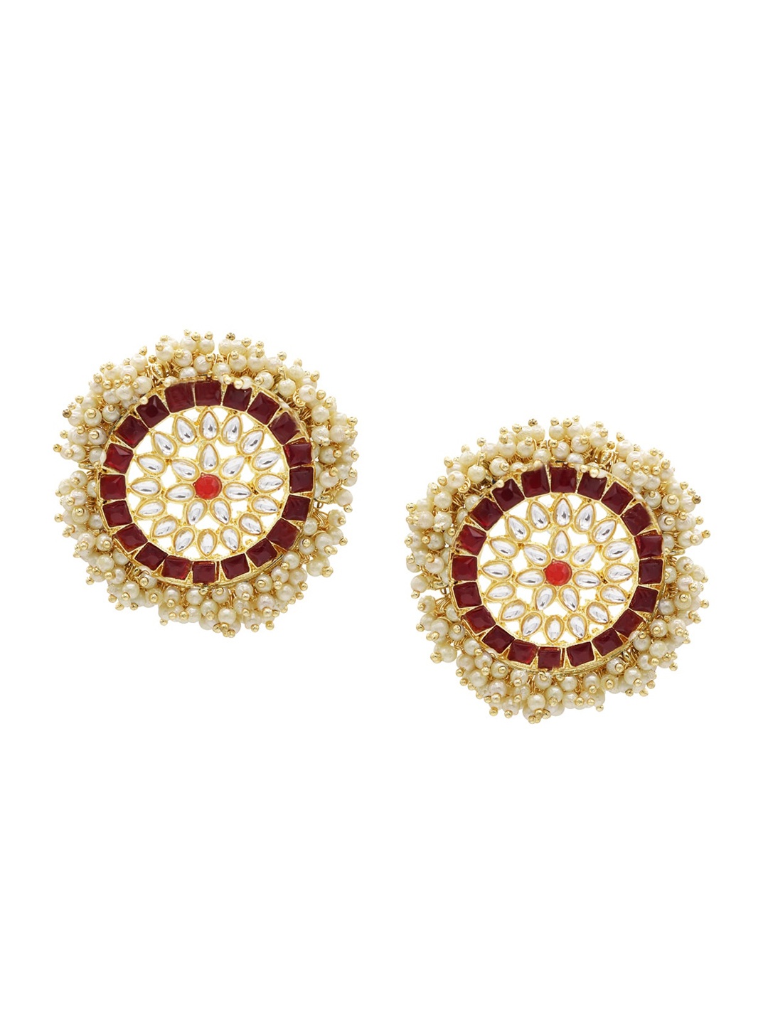 

ASMITTA JEWELLERY Gold-Plated & Maroon Circular Drop Earrings