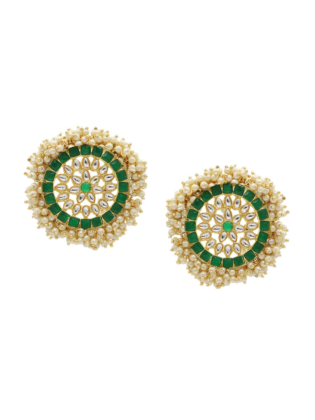 

ASMITTA JEWELLERY Green & Gold-Toned Contemporary Studs Earrings