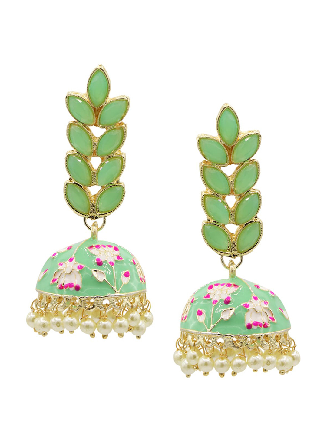 

ASMITTA JEWELLERY Green Stones Studded Contemporary Jhumkas Earrings