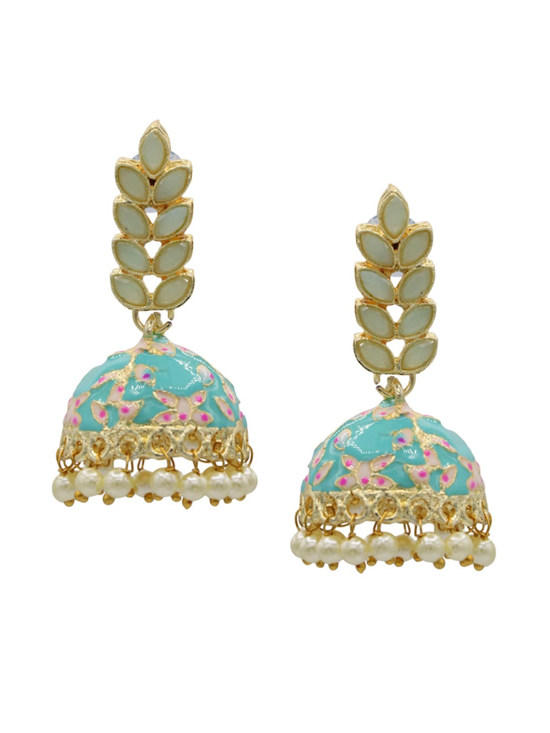 

ASMITTA JEWELLERY Turquoise Blue Contemporary Jhumkas Earrings