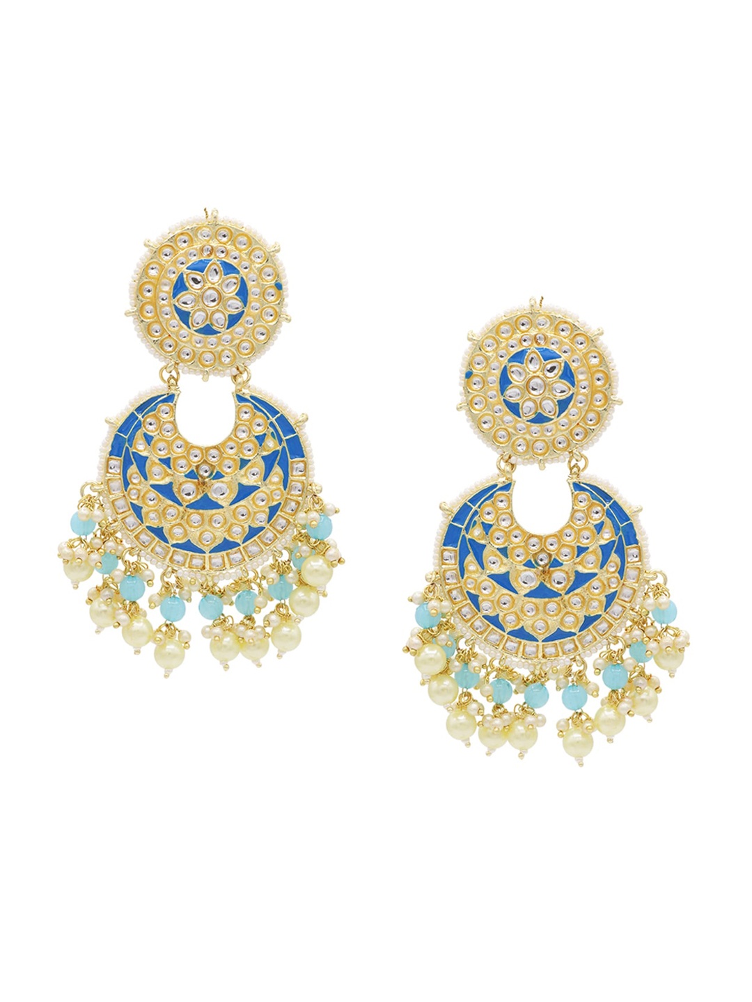 

ASMITTA JEWELLERY Gold-Toned & Blue Kundan Beaded Chandbalis Earrings