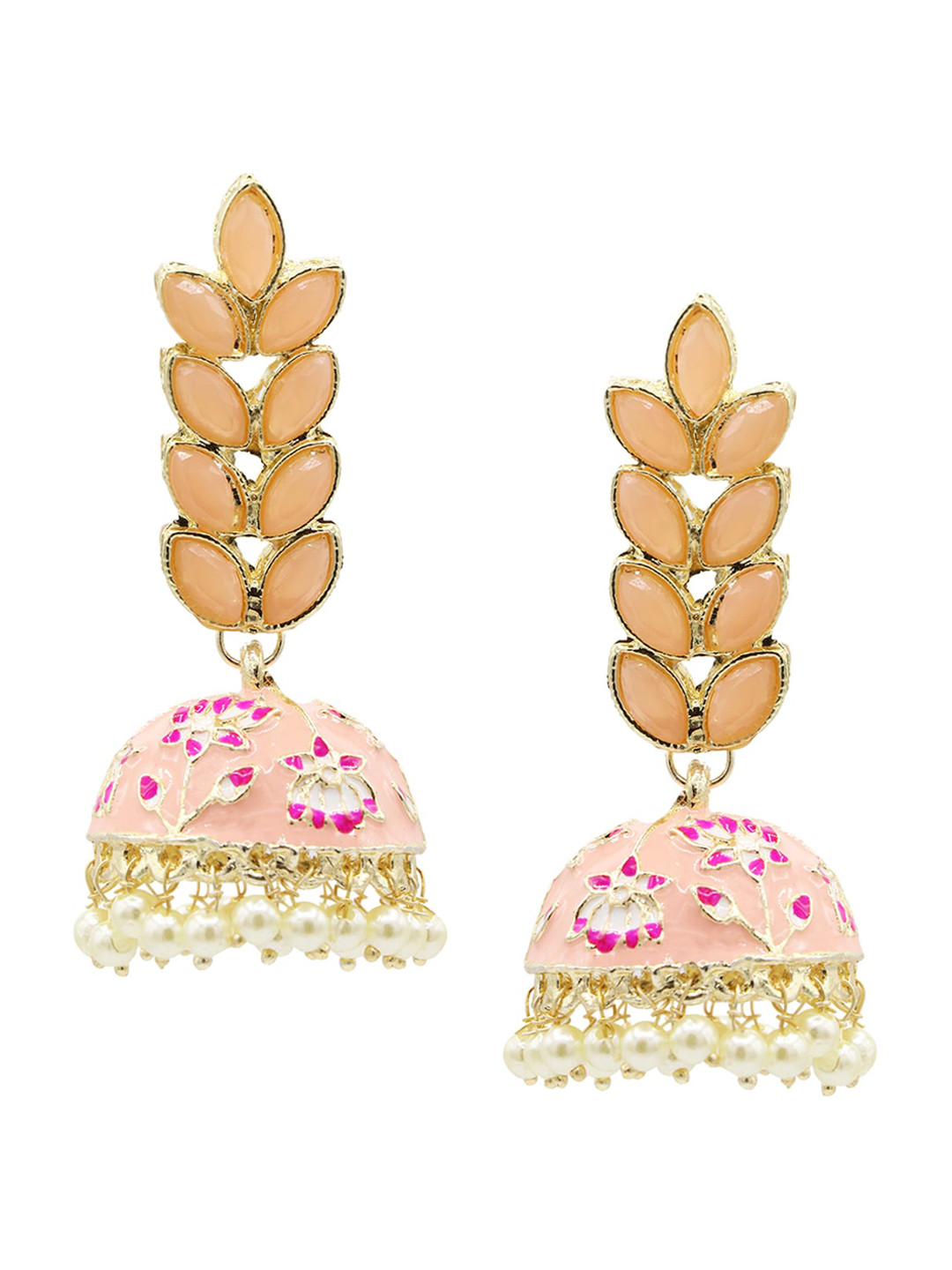 

ASMITTA JEWELLERY Peach-Coloured & Gold-Toned Dome Shaped Jhumkas Earrings