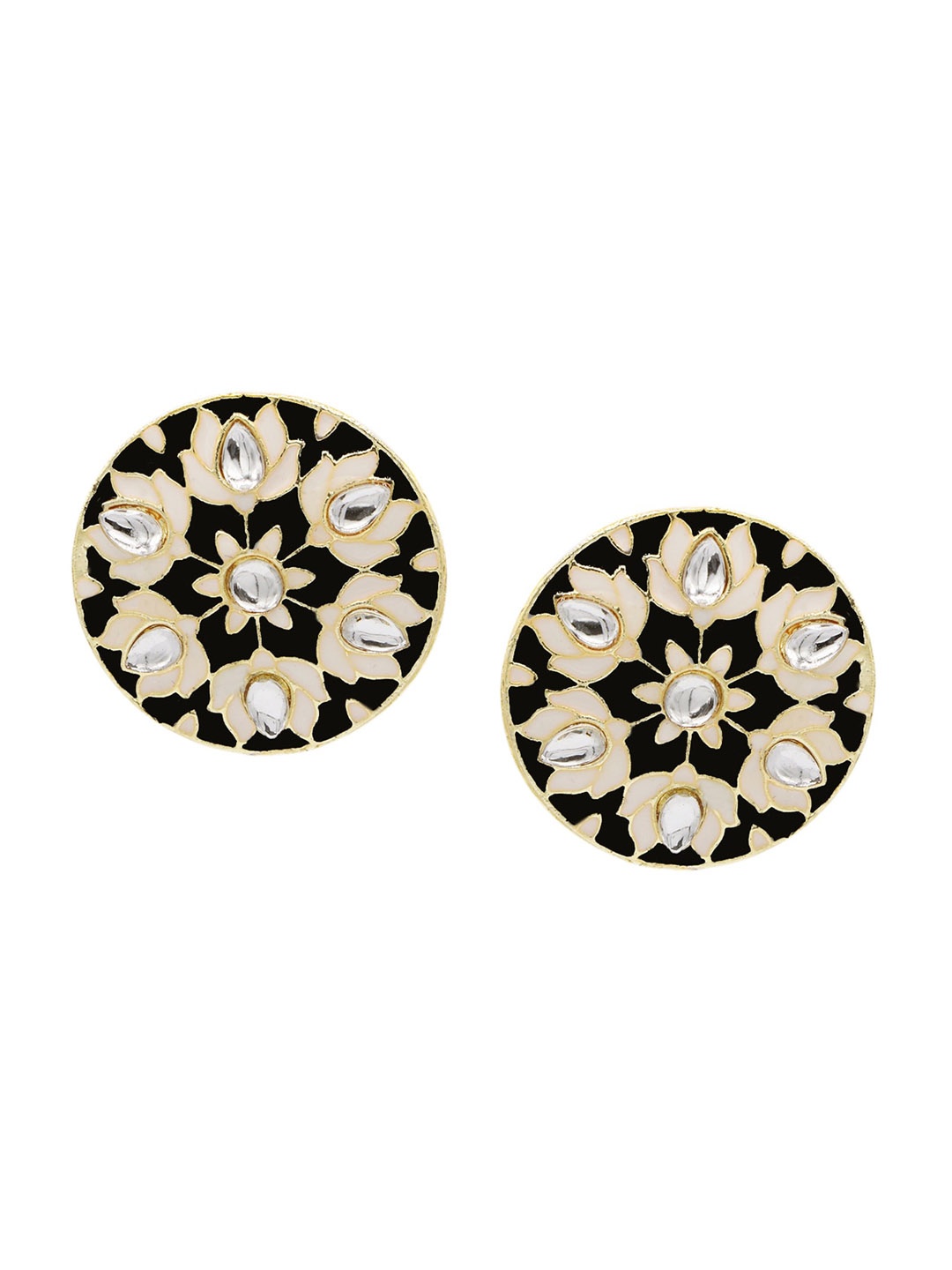 

ASMITTA JEWELLERY Gold-Plated Black & White Floral Studs