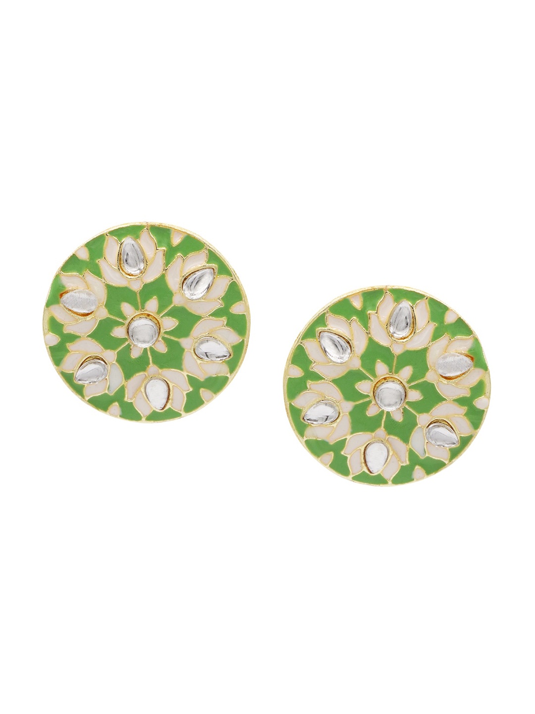 

ASMITTA JEWELLERY Gold-Plated Green & White Floral Studs