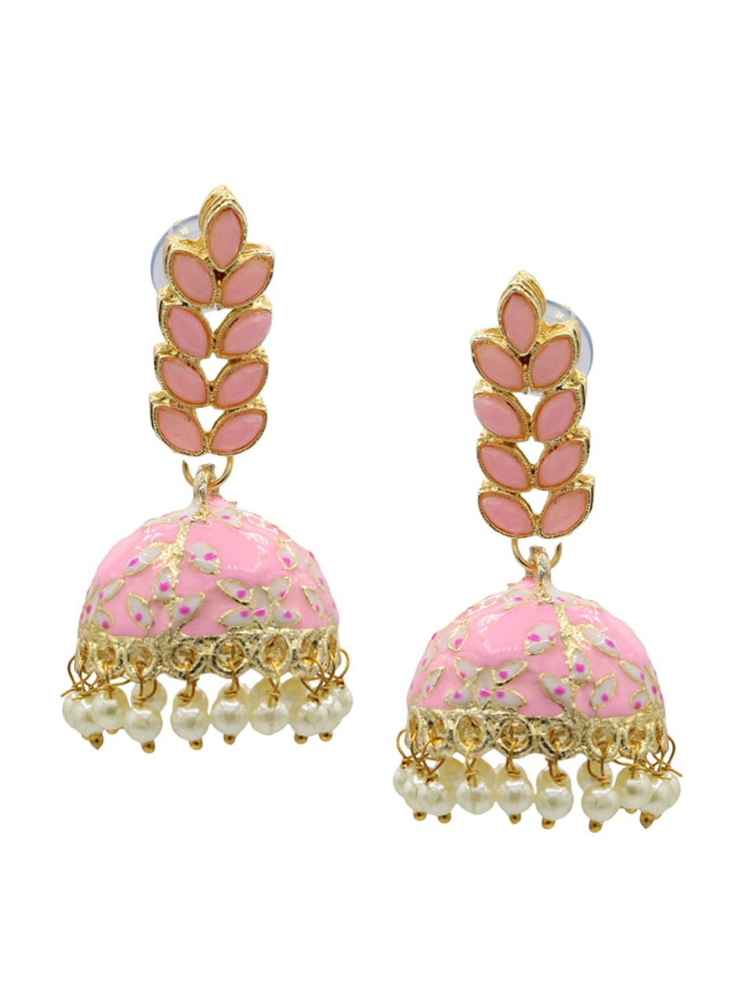 

ASMITTA JEWELLERY Pink Gold-Plated Contemporary Jhumkas Earrings