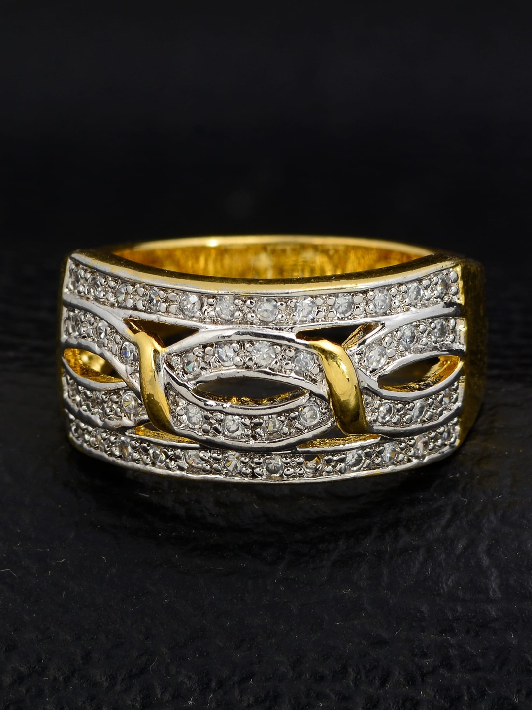 

Silgo Gold-Plated White Stone Studded Finger Ring