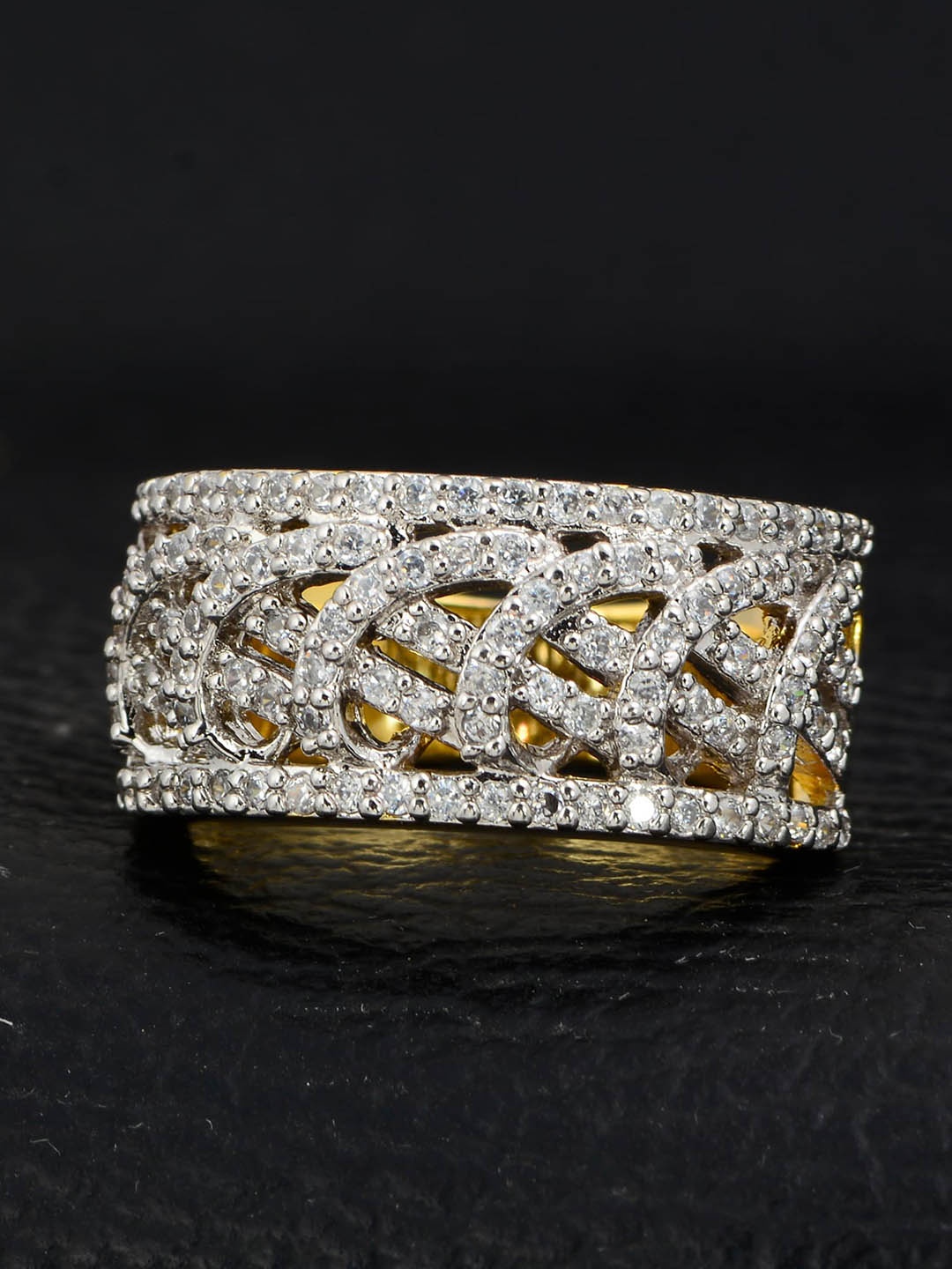 

Silgo Gold-Plated White Stone-Studded Finger Ring