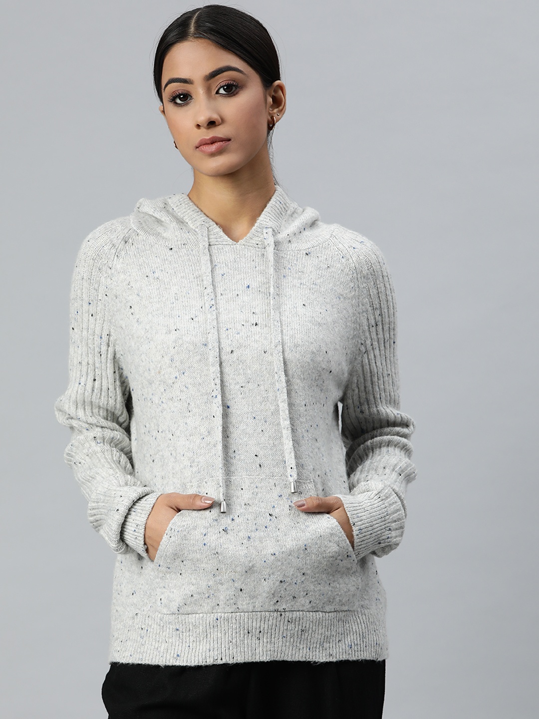 

Marks & Spencer Women Grey Melange Hooded Sweatshirt