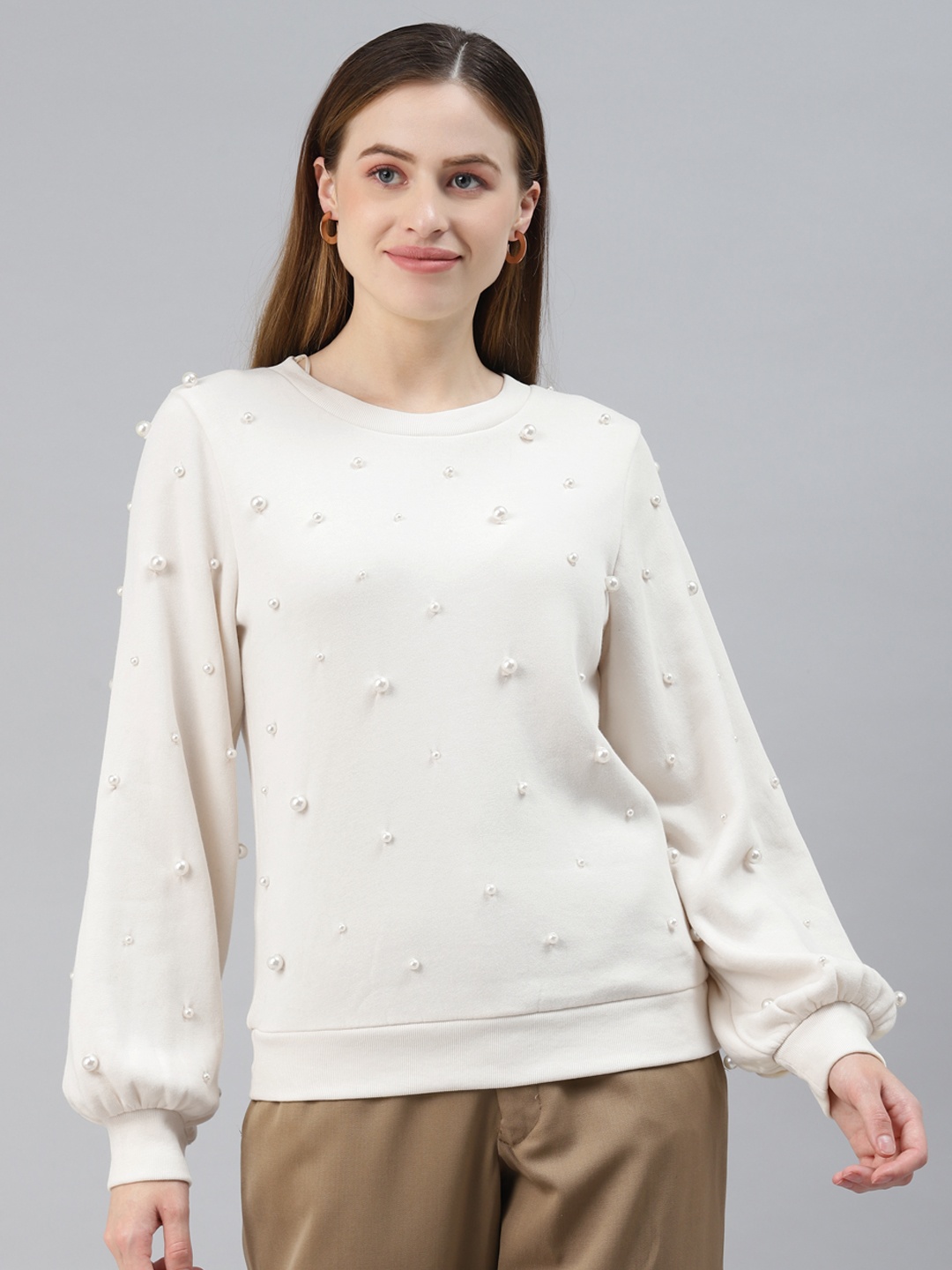

Marks & Spencer Women Off-White Embellished Sweatshirt