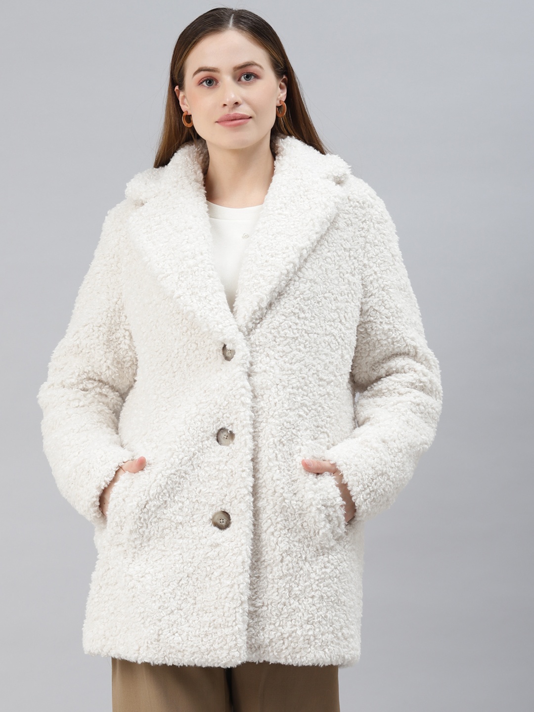 

Marks & Spencer Women White Solid Sherpa Overcoat