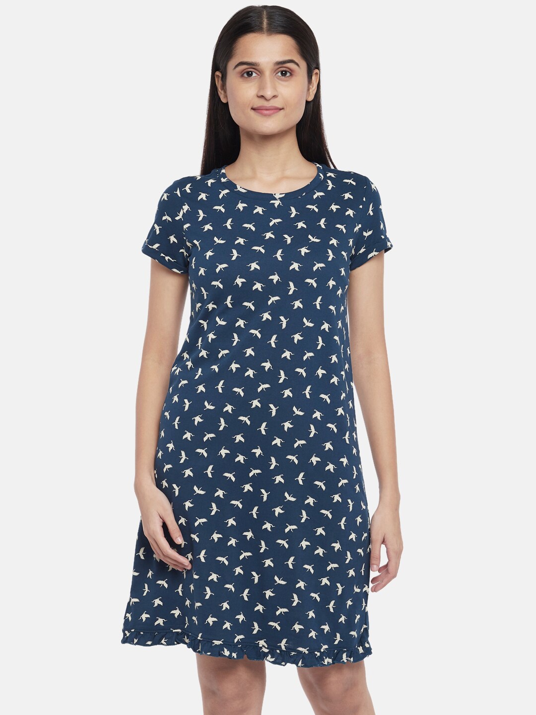 

Dreamz by Pantaloons Woman Navy Printed Night Dress, Navy blue