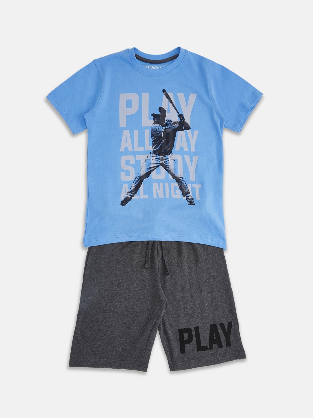 

Pantaloons Junior Boys Blue & Black Printed Night suit